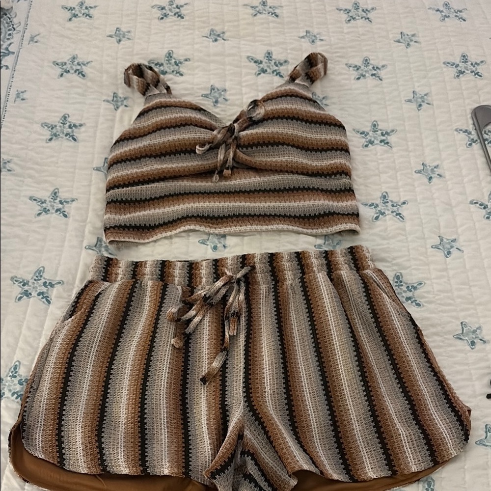 No Boundaries Brown and Cream Striped Women Shorts